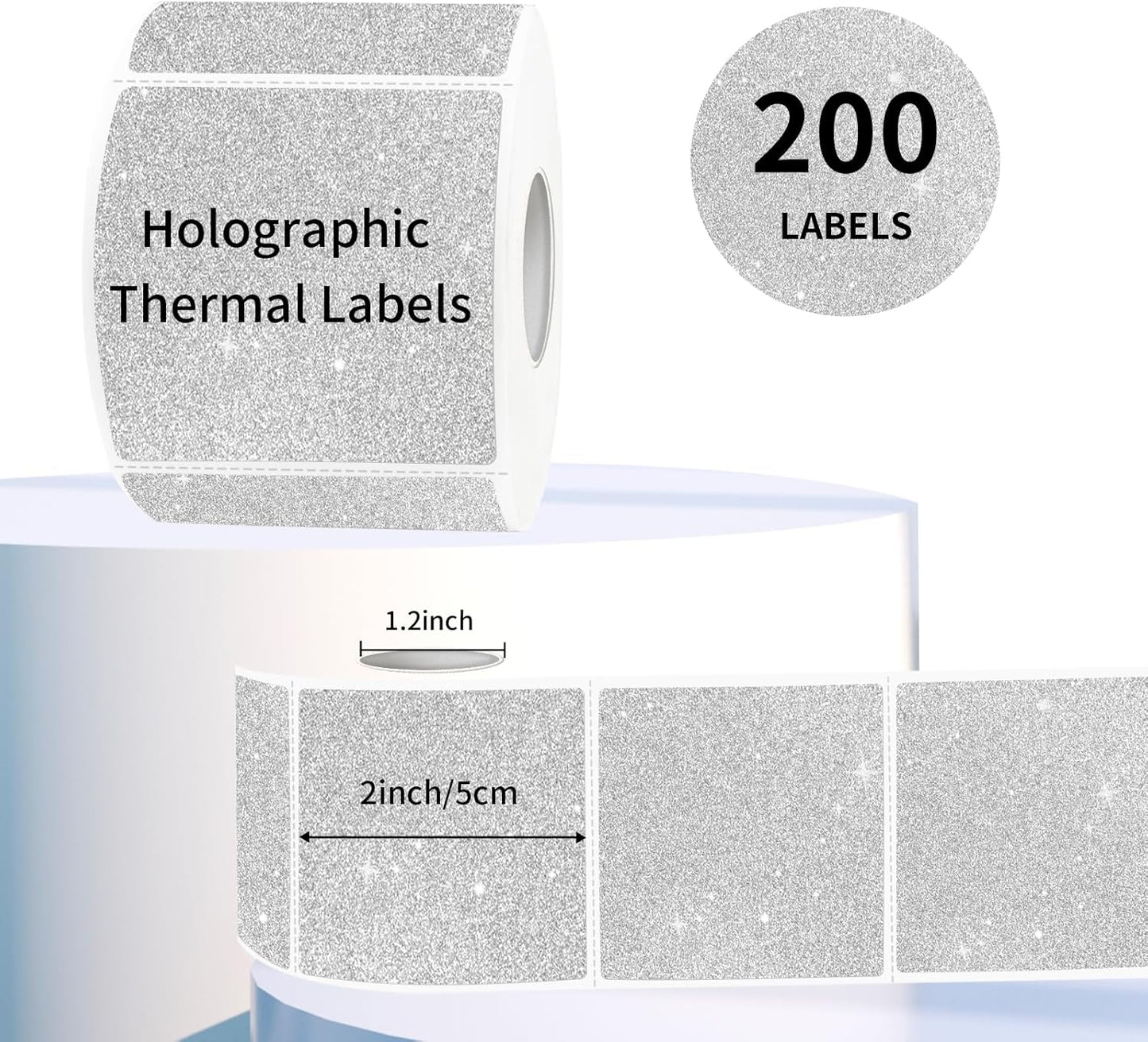 2" x 2" Square Thermal Labels Stickers, Holographic Glitter Thermal Stickers Labels, Waterproof Direct Thermals Label for Small Business, DIY Design- Silver