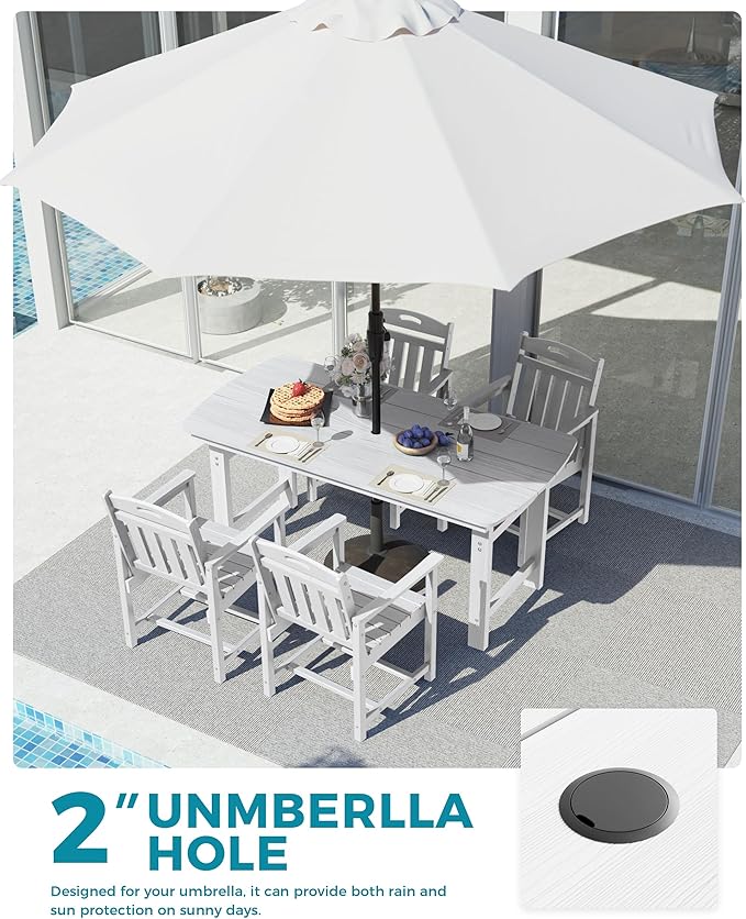 Ciokea HDPE Outdoor Dining Set, 5-Piece Patio Table and Chairs Set with Umbrella Hole, All-Weather Patio Dining Sets for 4, Durable Patio Furniture for Backyard, Garden, Lawn & Poolside, White
