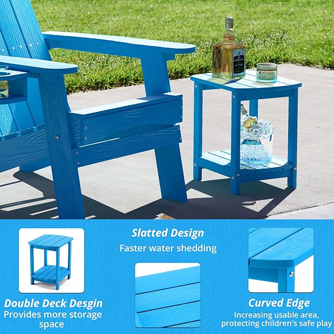LUE BONA Adirondack Outdoor Side Table, 2-Tier Blue HDPS Patio End Table Weather Resistant, Morden Side Table for Patio, Pool, Porch