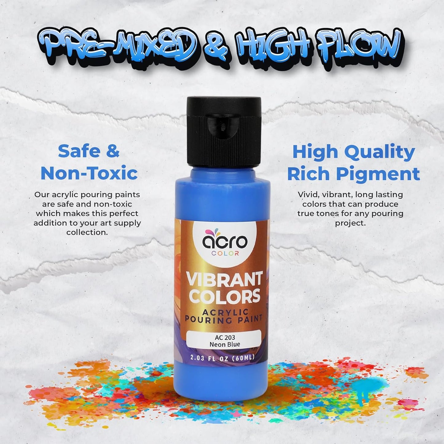 Acrylic Pouring Paint Set - 30 Basic, Neon, Metallic, and Pastel Colors - Easy To Use & Ready To Pour Acrylic Paint for Canvas, Paper, Wood, and More - 2 Ounce Bottles