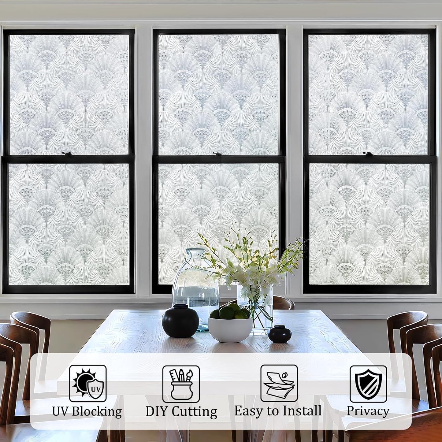 Beautyhero Window Privacy Film, Frosted Reeded Glass Cling, 3D Decorative Coverings with UV Blocking, Static Cling Tint for Bathroom Doors Cabinet