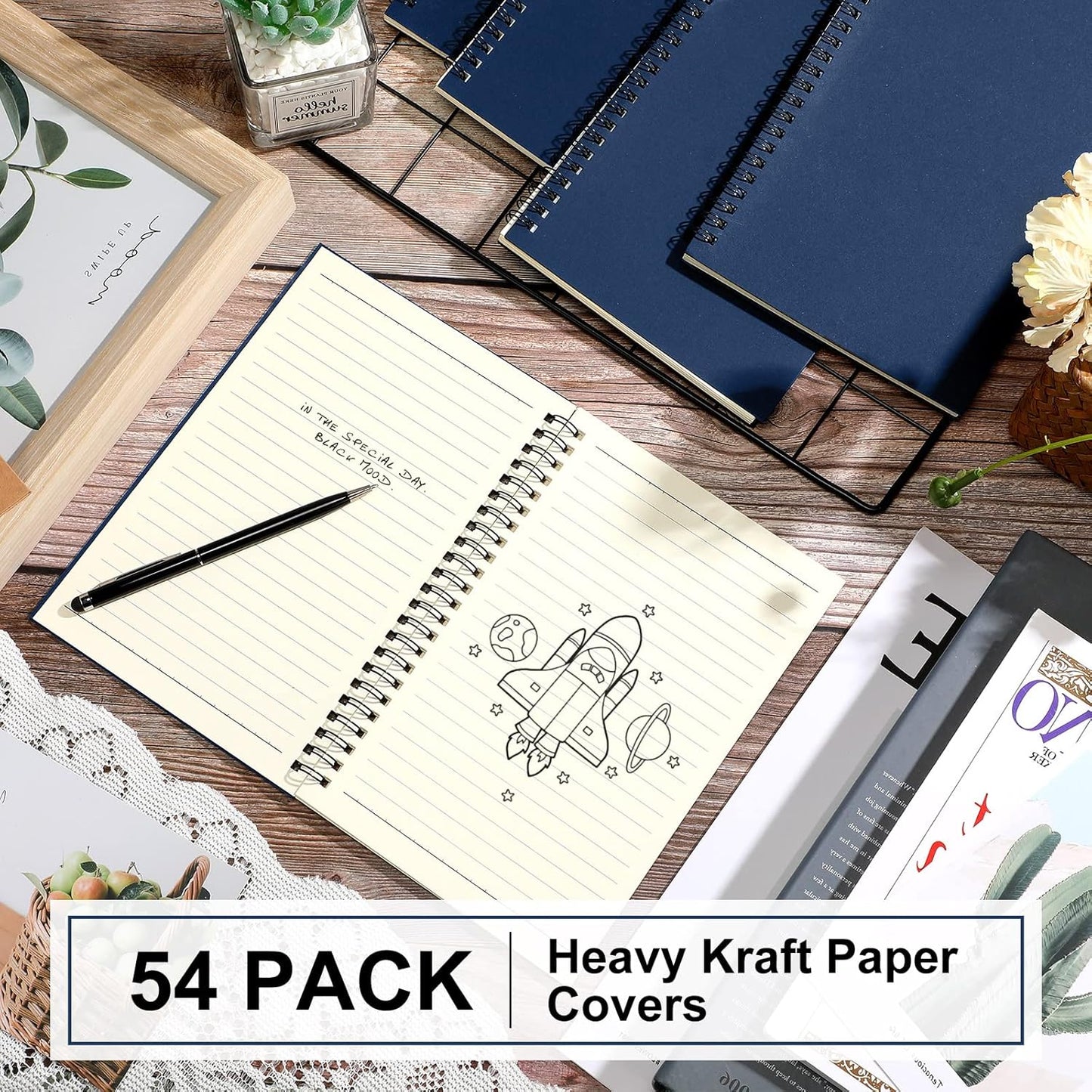 Yahenda 54 Pcs Spiral Notebook Bulk A5 Journal Lined 8.3'' x 5.5'' Writing Composition Paper Small Notepad Subject Notebook for Students Office Business Back to School Supplies (Deep Blue)