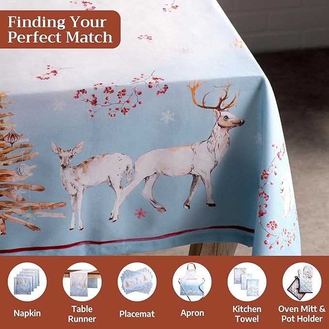 Maison d' Hermine Table Cloth Rectangle Table 100% Cotton 60 x 90 Inches Fall Tablecloth Reusable Everyday Use for Thanksgiving Christmas Decorations Dining Farmhouse Party (Fairy Tale Forest)