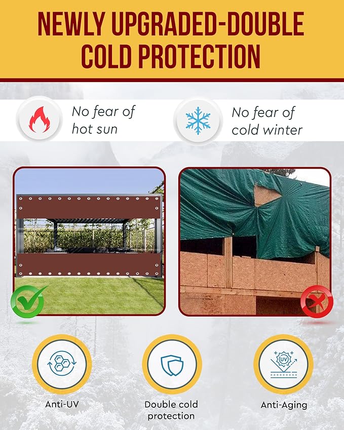 FoundGo 8'Hx8'W Vinyl Curtains for Patio,19oz Outdoor Clear Vinyl Patio Enclosure,Heavy Duty Clear Tarps Waterproof Vinyl Tarp with Grommets for Pergola, Porch,Gazebos,Balcony,-4℉ Cold Resistant