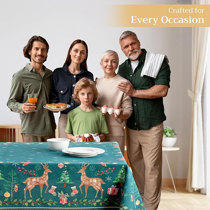 Maison d' Hermine Table Cloth Rectangle Table 100% Cotton 60 x 120 Inches Fall Tablecloth Reusable Everyday Use for Thanksgiving Christmas Decorations Dining Farmhouse Party (Hygge Christmas)