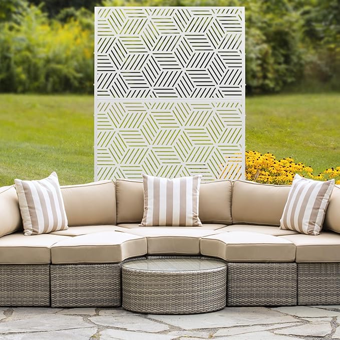 Outdoor Privacy Screen Freestanding, 36" W x 71.5" H Outdoor Decorative Screen Backyard Privacy Fence for Patio Garden Balcony Porch, White Rhombic Panels