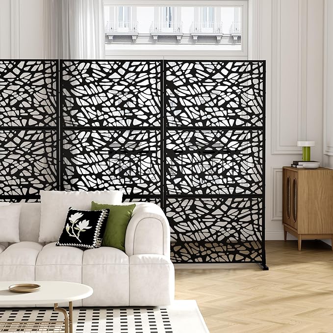 Casaphoria Metal Privacy Screen Outdoor, 72" H x 35" W Freestanding Decorative Privacy Screen for Patio Deck Balcony Garden with Stable Base, Black-Net