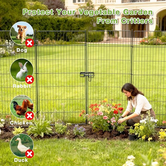 10 Panels No Dig Decorative Outdoor Garden Fence for Yard, Garden Animal Barrier Fencing,Rustproof Metal Edging Fence Border for Dog, Rabbits -48 in(H) X 210 in(L)