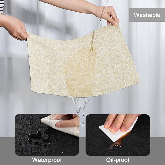 Myir JUN Dual Sided Faux Leather Placemats Set of 6 Indoor/Outdoor Square Non-Slip Washable Table Mats (Cream-White Black, Set of 6)