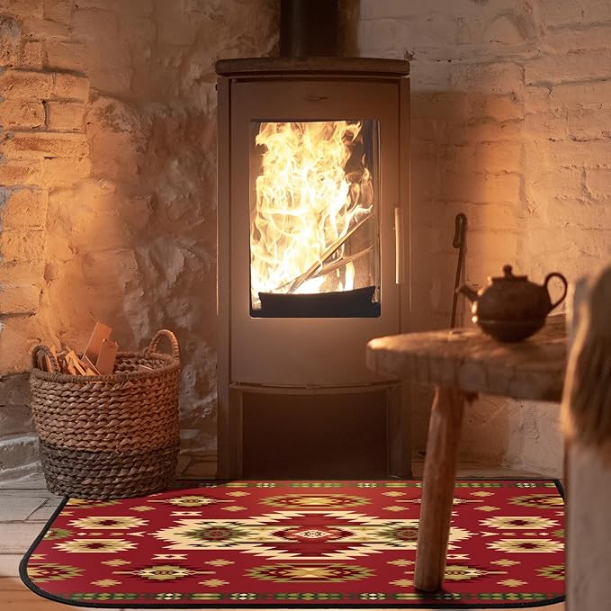 Demissle Cabin Fireplace Hearth Rug Fireplace Mats Cabin Southwestern Fireproof Rug Fire Resistant Mat for Wood Stove Floor for Kitchen Indoor Outdoor(24 x 36 Inch,Elegant)