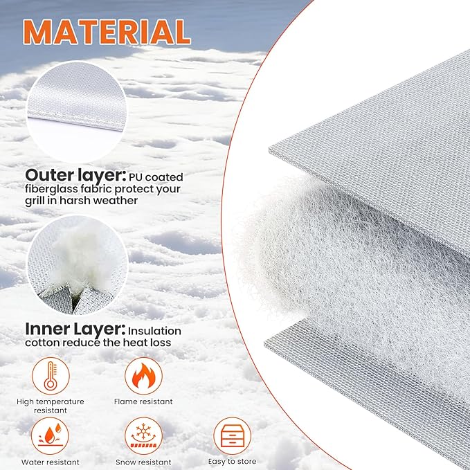 Hisencn Grill Insulation Blanket for Pit Boss Pro Series Elite 6-Series Wood Pellet Smoker PBV6PSE, Magnetic Heat Retention Smoker Cover, Fire-Resistant Fiberglass Blanket, Save Pellets in Winter