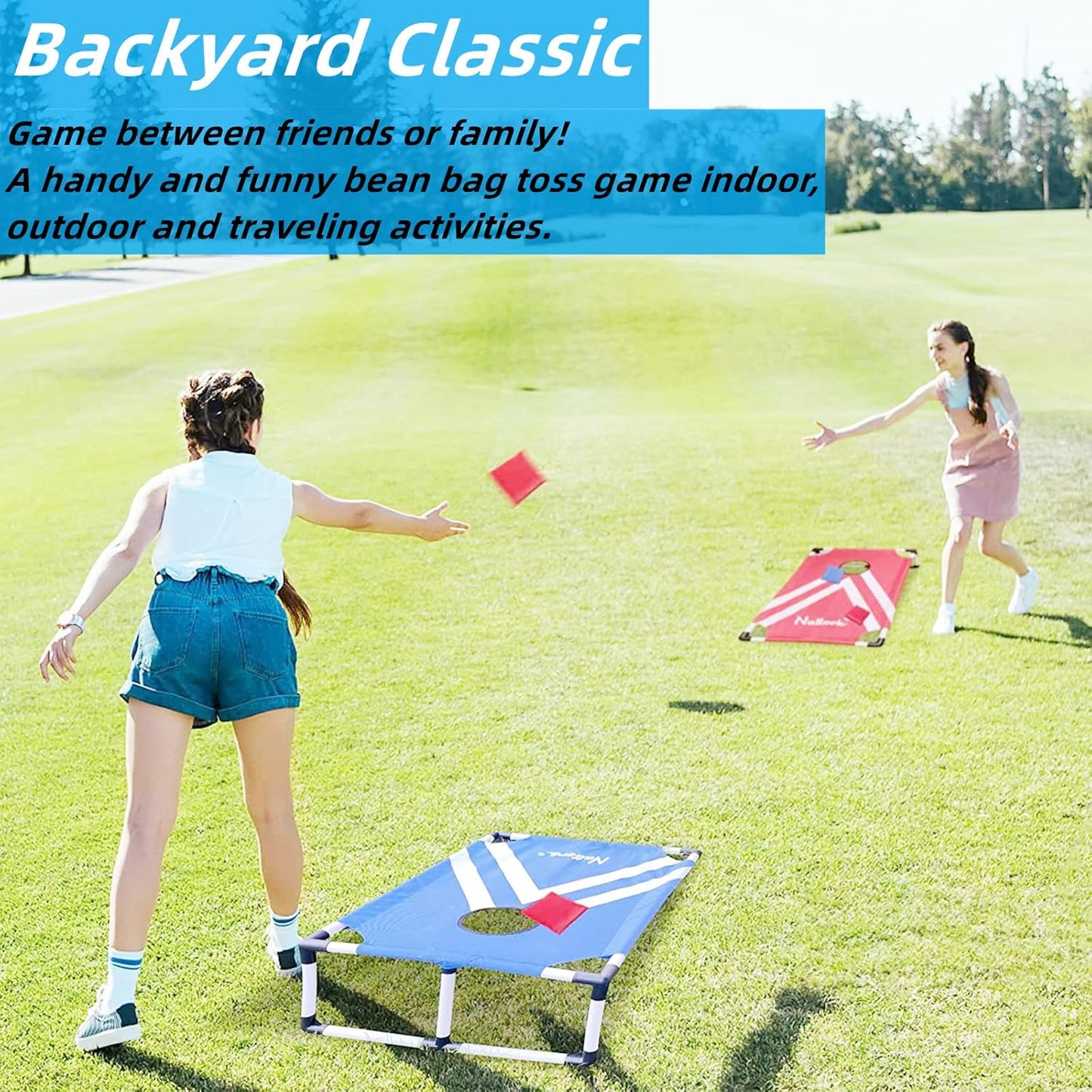 Portable Cornhole Set with 2 Collapsible Cornhole Boards, 8 Cornhole Bean Bags and Carrying Case for Yard Toss Game, Indoor Outdoor Camping Games for Adults Family (3 x 2-feet)