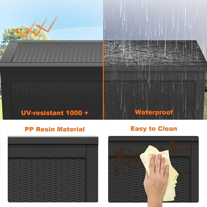 320 Gallon Waterproof Outdoor Storage Box,Large Resin Deck Box,Lockable Outside Storage Box Container for Patio Furniure,Garden,Tools (320 Gallon,Black)