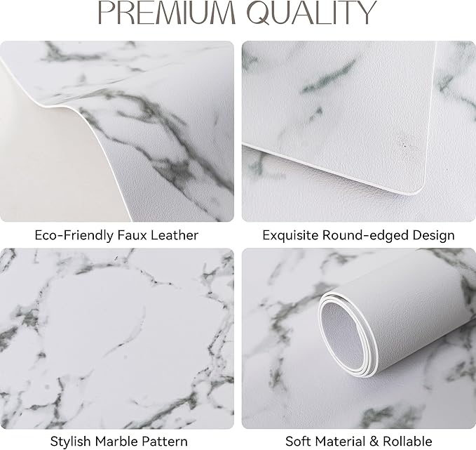 Romanstile Vinyl Placemats Set of 4-12 X 17 Inch - Heat Resistant Place Mats 100% Waterproof Oilproof Wipeable Reversible Faux Leather Table Mats for Kitchen, Dining, Party, Outdoor, Marble
