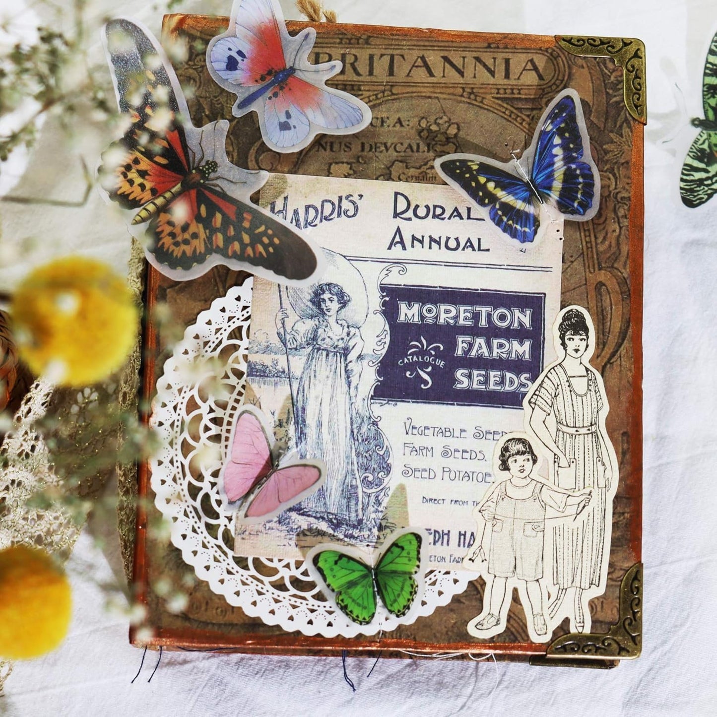 Vintage Vellum Stickers Floral Plants Elements Scrapbooking Supplies Flowers Botanic Natural Translucent Paper Self-Adhesive Junk-Journal Items (Little Butterfly)