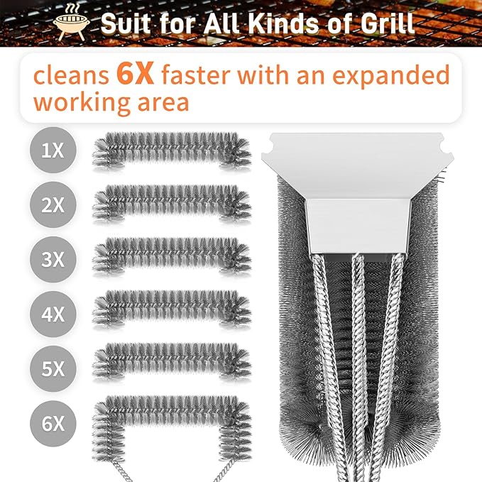 Grill Brush and Scraper-18 Adjustable Handle Safe BBQ Grill Brush for Outdoor Grill-Deep Grill Clearning Brush wih Bottle Operner Extra Strong BBQ Cleaner Accessories for Gas/Charcoal Grilling Grates