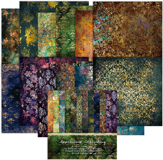 Aesthetic Scrapbook Paper Pad Vintage Patterned Paper 6×6,24 Sheets Single-Sided Boho Scrapbooking CardStock Papers Pad for Holiday Cardmaking DIY Origami Journaling.