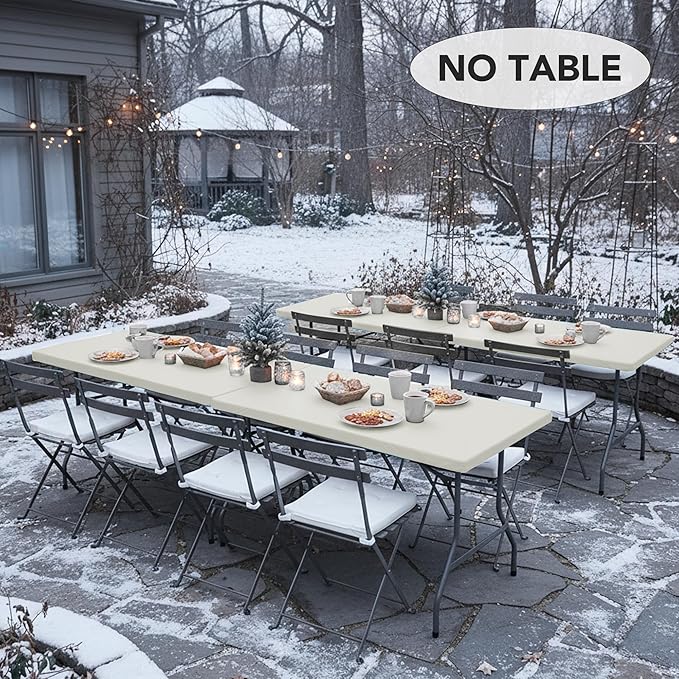 LUSHVIDA 6 Packs Vinyl Tablecloths with Flannel Backing for 6ft Rectangle Folding Table Cloths - Waterproof Plastic Picnic Table Covers with Elastic Corners, 30x72 inch, Ivory