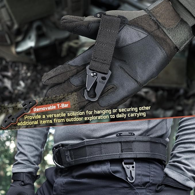 LIVANS Molle Belt Clip Key Holder Tactical Battle Belt Plate Carrier Vest Attachment Clip for Hanging Keys or Gloves, Universal Fit Molle Accessories Clip |T-Mount Clash Hook, Include Z-Buckle