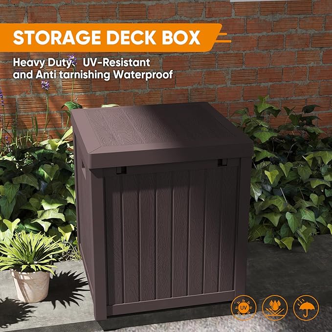 ZYJOYY 51 Gallon Resin Deck Box, Outdoor Storage Box Waterproof for Patio, Garden, Pool, and Deck, Storage Solution for Cushions, Tools, Delivery Packages, Brown