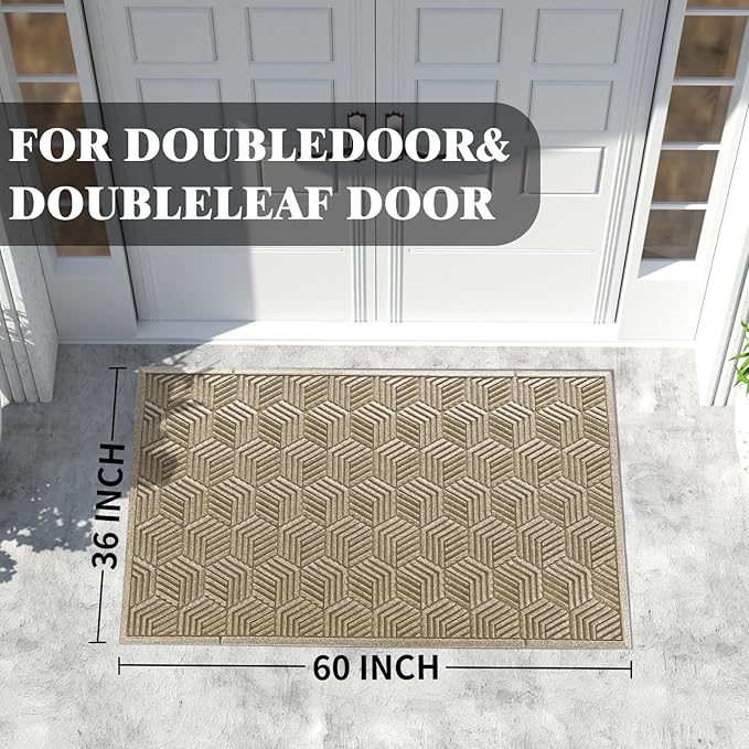 Yimobra Extra Large Door Mat 60x32, All-Season Waterproof Outdoor Mats for Front Door Entrance with Drainage Holes, Heavy Duty Non-Slip Doormat for Garage Patio Entryway Indoor, Beige