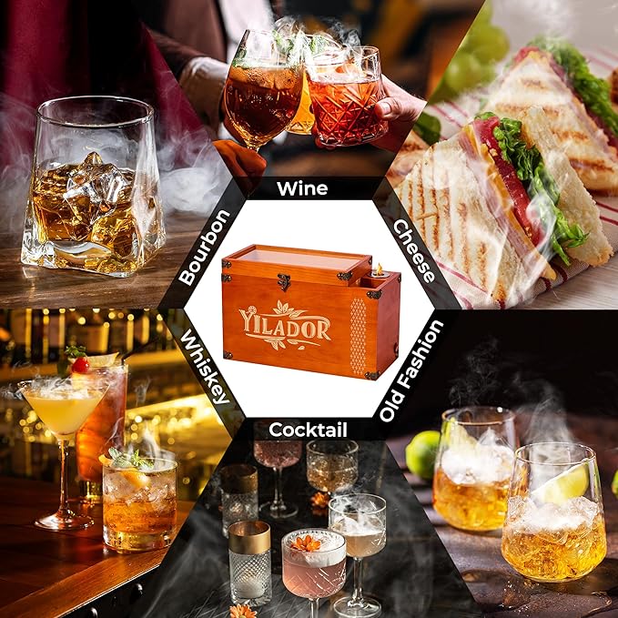 Old Fashioned Smoker Kit – Premium Wooden Gift Box for Whiskey & Cocktails, Electric Fan-Powered 2-in-1 Drink & Food Smoker, Impressive Gift for Men, Complete Set (Smoking Gun Not Required)