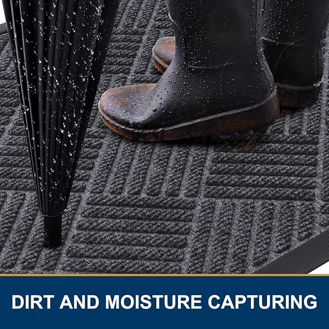 Smiry Front Door Mat Outside Entrance, Heavy Duty Outdoor Indoor Mat, Natural Rubber Doormat, Non Slip, Trap Dirt and Moisture, Easy Clean, Low Profile Patio Porch Entryway Mat, 35x23, Dark Grey