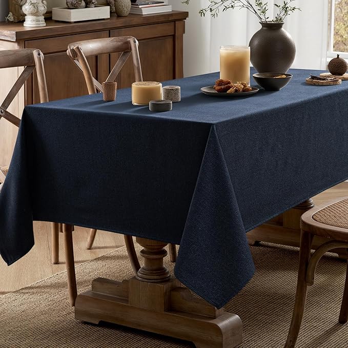 MIULEE Navy Blue Linen Polyester Tablecloth 60x104 Inch Rectangle Table Cloth Waterproof,Stain Resistant & Wrinkle Resistant for Dining Party Wedding