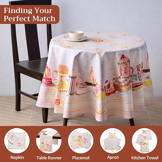 Maison d'Hermine Premium Table Cloth Round Table 100% Cotton 70 Inches Tablecloth Reusable Decorative Everyday Use for Dining Room, Farmhouse, Home, Party, Festive & Wedding - Pastries