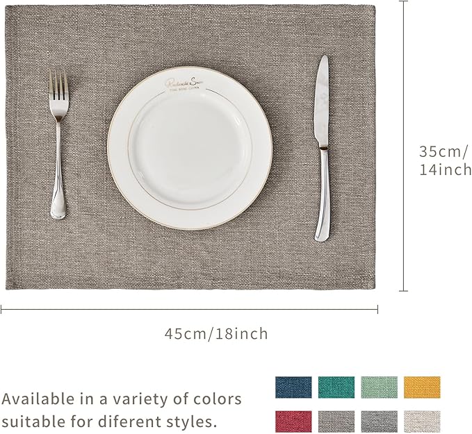 BALCONY & FALCON Placemats Set of 6 Faux Linen Cloth Place Mats Washable Waterproof Wrinkle Resistant Table Placemats for Dining Kitchen Farmhouse Indoor & Outdoor Use(Taupe Gray, 13.8”x 17.7”