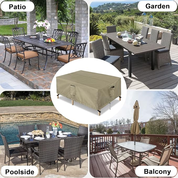 OutdoorLines Outdoor Waterproof Patio Table Furniture Set Covers - Rectangle Couch Sectional Cover Outside Weatherproof Patio Furniture Covering for Deck, Lawn and Backyard 90"L x 64"W x 28"H, Camel