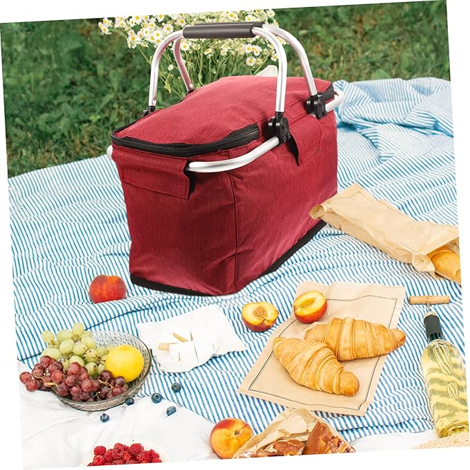 Portable Picnic Basket Handle Insulated Folding Tote Bag for Outdoor Dining Capacity Storage Organizer for Food and Tableware Design