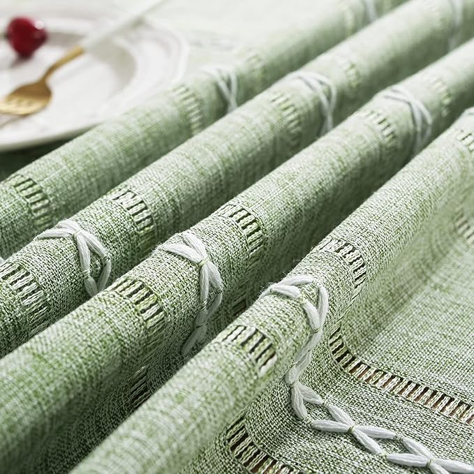 Chassic 60 x 120 inches Farmhouse Style Linen tablecloths, Wrinkle Resistant Washable Dining Room Table Cloths for 8 Foot Rectangle Tables - Hemstitch Sage Green
