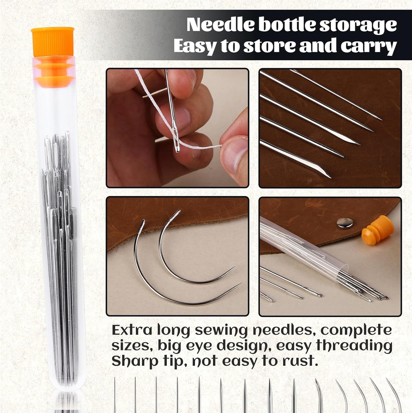 Tikjiua 492ft Upholstery Needle Threads, 164Yards Leather Waxed Thread with Curved Needles, Upholstery Repair Leather Thread and Needles for Canvas Carpet Sofa Furniture Repair