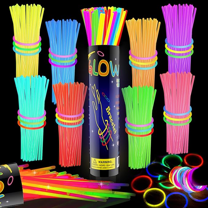100 Pcs Glow Sticks Bulk, 8" Glow in the Dark Party Supplies - Neon Glow Stick Bracelets & Necklaces for Festivals, Concerts, Raves, Night Clubs, Halloween, Christmas, Birthdays