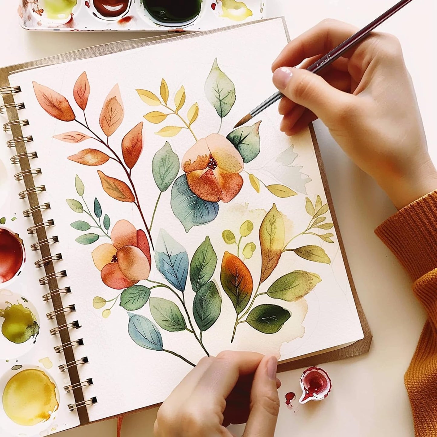 Sable Paint Brushes Professional Watercolor Paintbrushes Set for Artists 9pcs, Ideal for Watercolor, Acrylic, Includes Round Pointed, Flat, Cat's Tongue