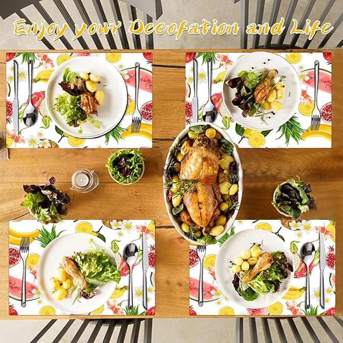 Fruit Placemats Set of 4 - Faux Leather Heat Resistant Placemats for Dinner Table, Non-Slip Waterproof Oil-Proof Washable Reusable Placemat for Indoor Outdoor Kitchen Decor, 15.75In*11.81In