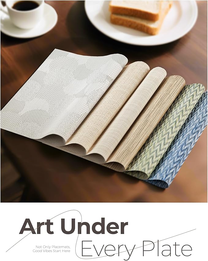 Leetaltree Beige White Placemats Set of 24 - Heat Resistant Non-Slip Place mats for Dining Table, Washable Durable PVC Vinyl Woven Table Mats(Beige White, 24)