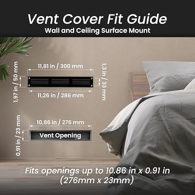 Repa Market 2-Pack Black Air Vent Cover 12" x 2" Inch (Outer Dimensions) - Steel Return Air Grilles - for Ceiling and Sidewall - HVAC - with Protection Screen (11.81" x 1.97" Inch)