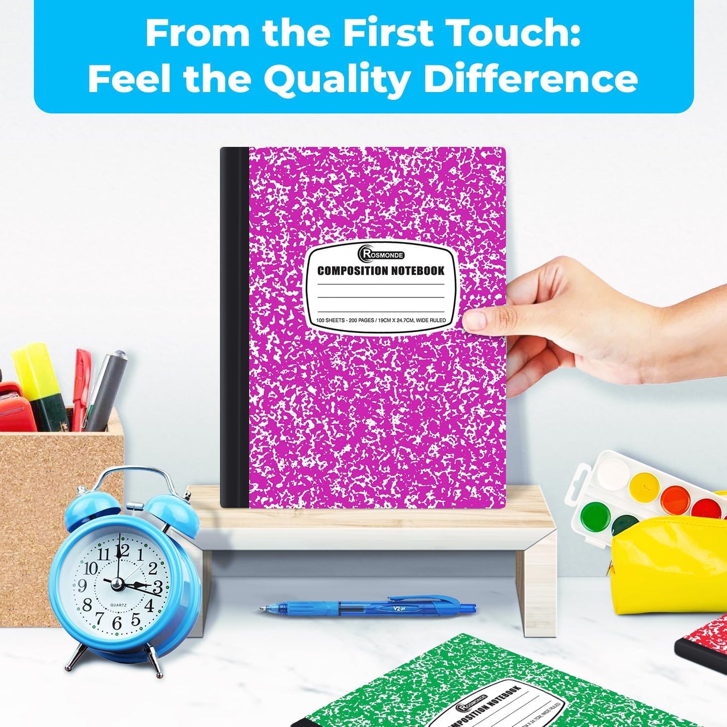 Rosmonde 1000 Pack (Pallet) Composition Notebooks Bulk, Wide Ruled, Pallet of Composition Notebooks, 200 Pages (100 Sheets), 9-3/4 x 7-1/2, Bulk Notebooks for School & Office, 4-7 Days Transit