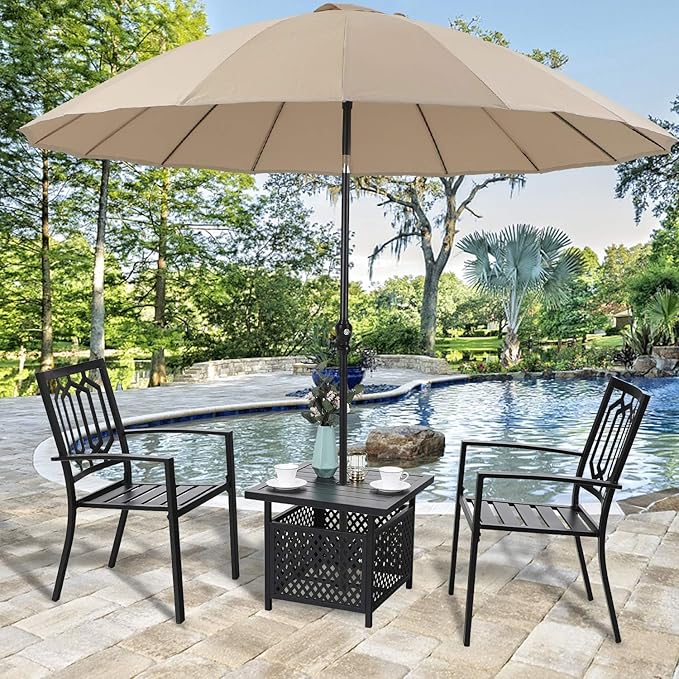 PHI VILLA Outdoor Patio Umbrella Side Table Base Stand with 1.57" Umbrella Hole for Garden,Pool Deck - Black