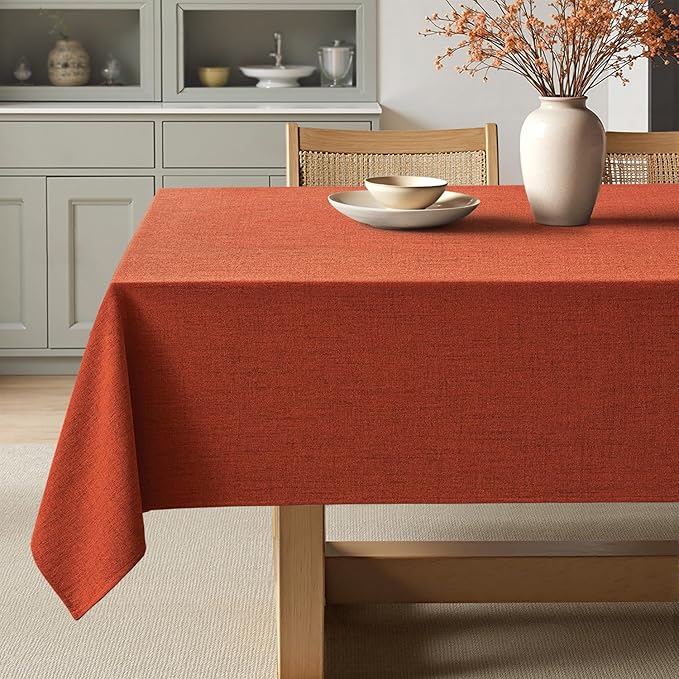 MIULEE Burnt Orange Linen Polyester Tablecloth Fall Thanksgiving 52x70 Inch Rectangle Table Cloth Waterproof,Stain Resistant & Wrinkle Resistant for Dining Party Wedding
