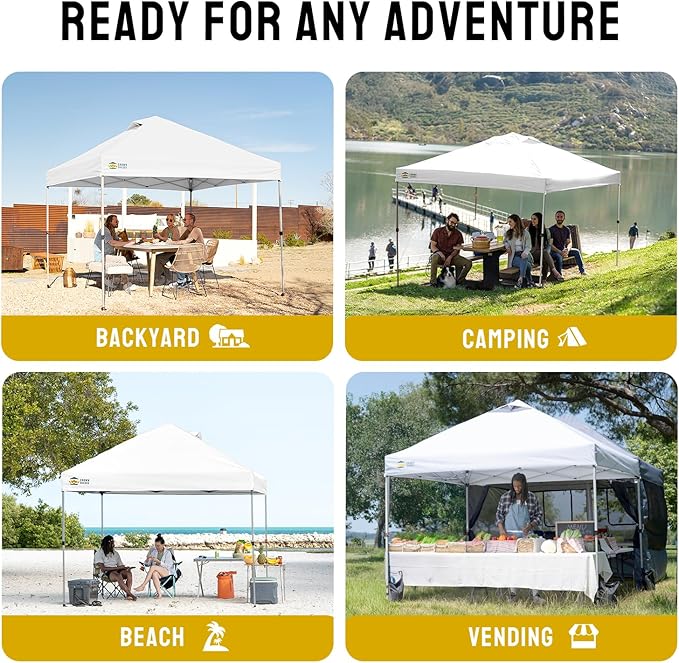 CROWN SHADES 12x12 Pop Up Canopy Outside Canopy, Patented One Push Tent Canopy with Wheeled Carry Bag, Bonus 8 Stakes and 4 Ropes, White