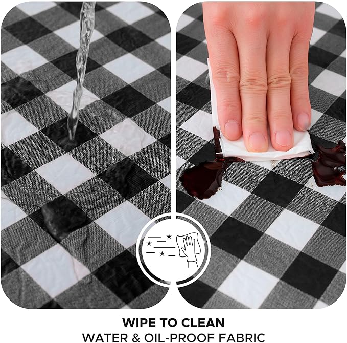 Nasitos 2 Pack Rectangle Vinyl Table Cloth with Flannel Backing 60x120 Inch-Waterproof Outdoor Picnic Tablecloth Checkered, Wipeable Plastic Black and White Table Cover for Dinner Party, Kitchen