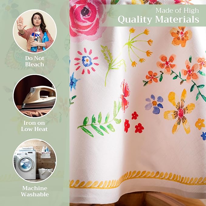 Maison d' Hermine Table Cloth Round Table 100% Cotton 69 Inches Tablecloth Reusable Decorative for Dining Room, Farmhouse, Home, Party, Festive & Wedding Spring Summer - Happy Florals - Sweety