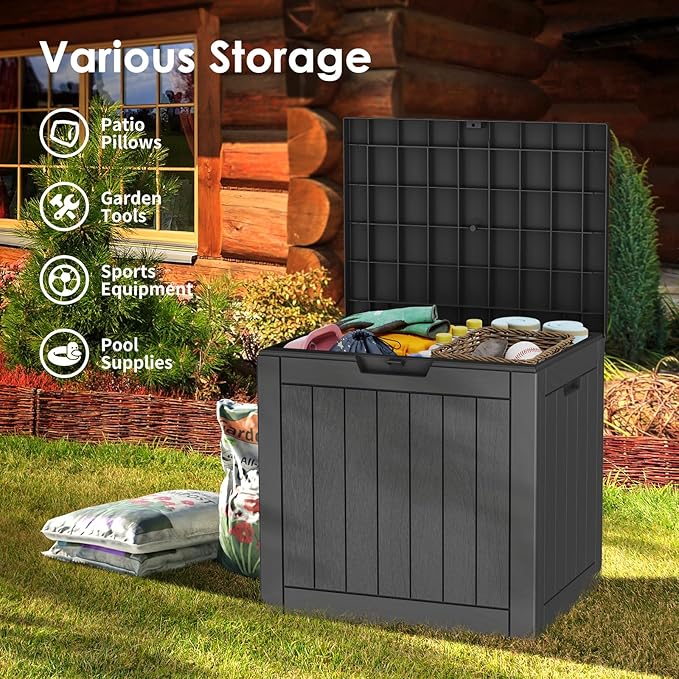 Resin Deck Box - 30 Gallon Lockable Outdoor Storage, Water-Resistant Indoor/Outdoor Bin for Package Delivery, Patio Cushions, Gardening Tools