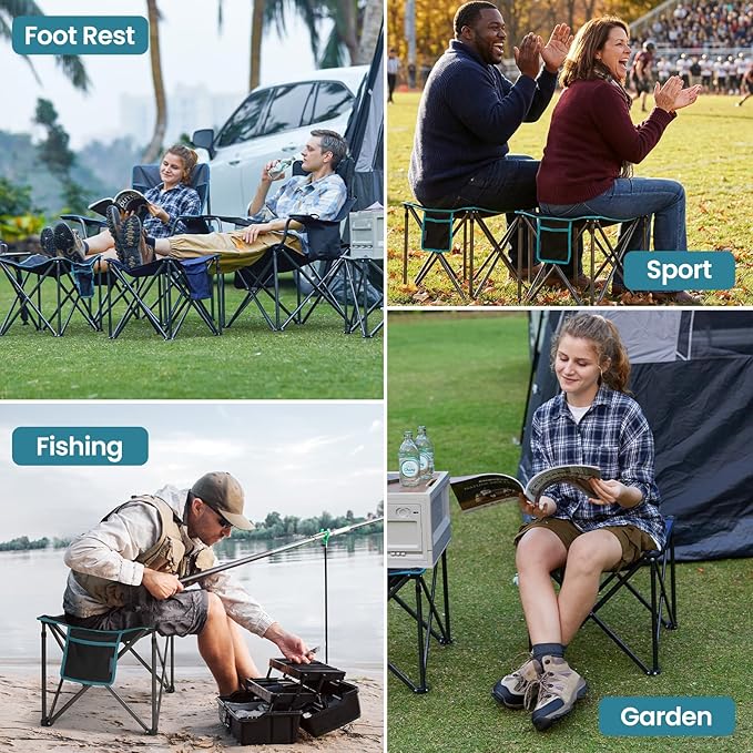 FUNDANGO Oversized Camping Stool for Adults,Thick Padded 18.1 Inch Folding Ottoman Foot Rest, 440 Lbs Heavy Duty Outdoor Camp Chairs with Anti-Slip Foots & Carry Bag for Fishing Travel (Grey)