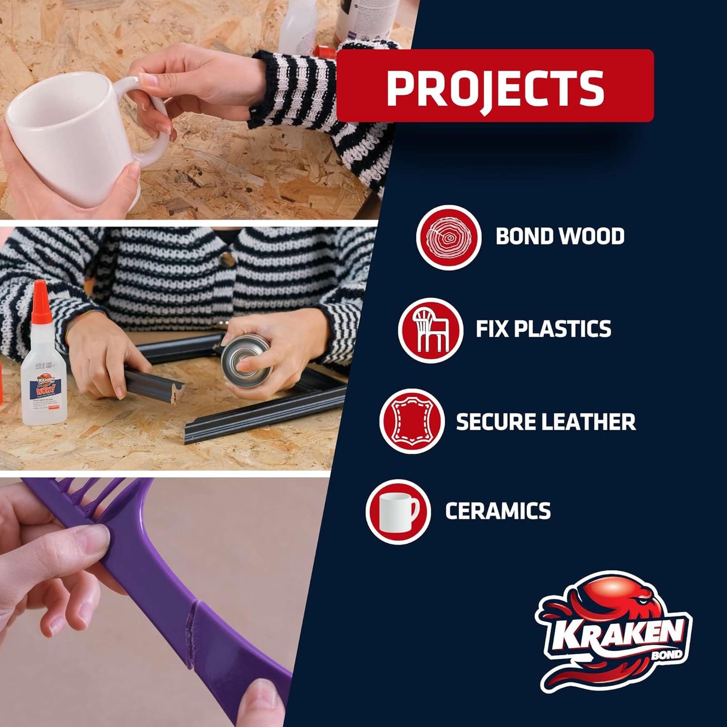 KRAKEN BOND Wow! Spray Adhesive Activator(3X13.5 Oz.) - Cyanoacrylate Super Glue Accelerator Spray for Plastic, Metal, Wood & PVC, CA Glue Activator | 3 Pack