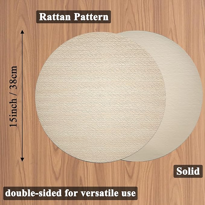 PIGCHCY Round 15" Water-Resistant Placemats Set of 6, Premium Faux Leather Placemats PVC Easy Clean Table Mats for Hotels Outdoor Dining, Wedding Decor (Cream)