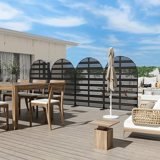 Casaphoria 72" H x 47" W Arched Metal Privacy Screen - Elegant Freestanding Outdoor Screen for Deck, Patio & Balcony - Versatile Decorative Privacy Panels for Home & Garden Use (Black-Harold)